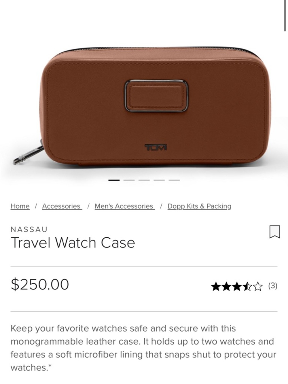 Tumi Nassau Travel Watch Case in Brown Leather